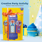 Per Quilling Kit packaging with a blue cupcake and party decorations on a light blue background
Creative party activity display featuring paper quilling kit with celebratory background.

