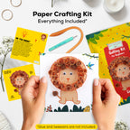 Paper crafting kit with lion design, including materials and tools on a white background.
Finished lion paper quilling art made with an intermediate paper craft kit