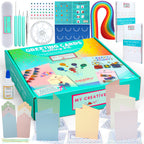 Greeting card making kit with various supplies including cards, ribbons, and a box labeled 'My Creative Greeting Cards'. 