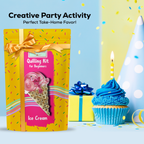 Quilling kit for beginners with a pink ice cream design on a yellow box, surrounded by party decorations.
Paper quilled ice cream artwork displayed as handmade desk or shelf decor