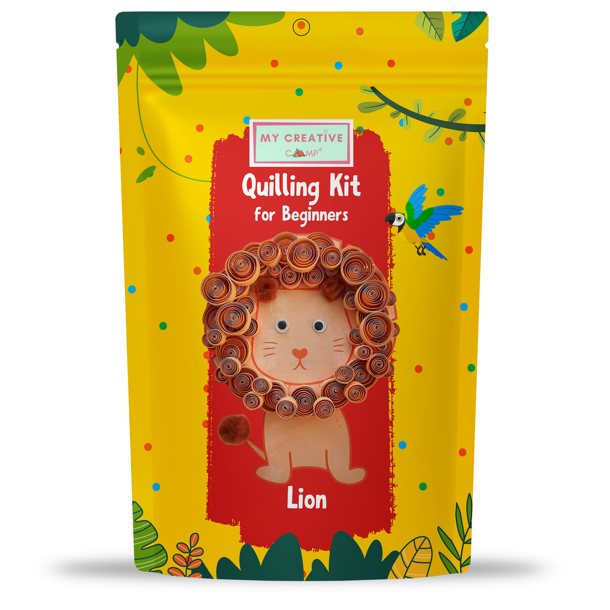 Lion paper quilling kit for beginners featuring a cute handmade lion design