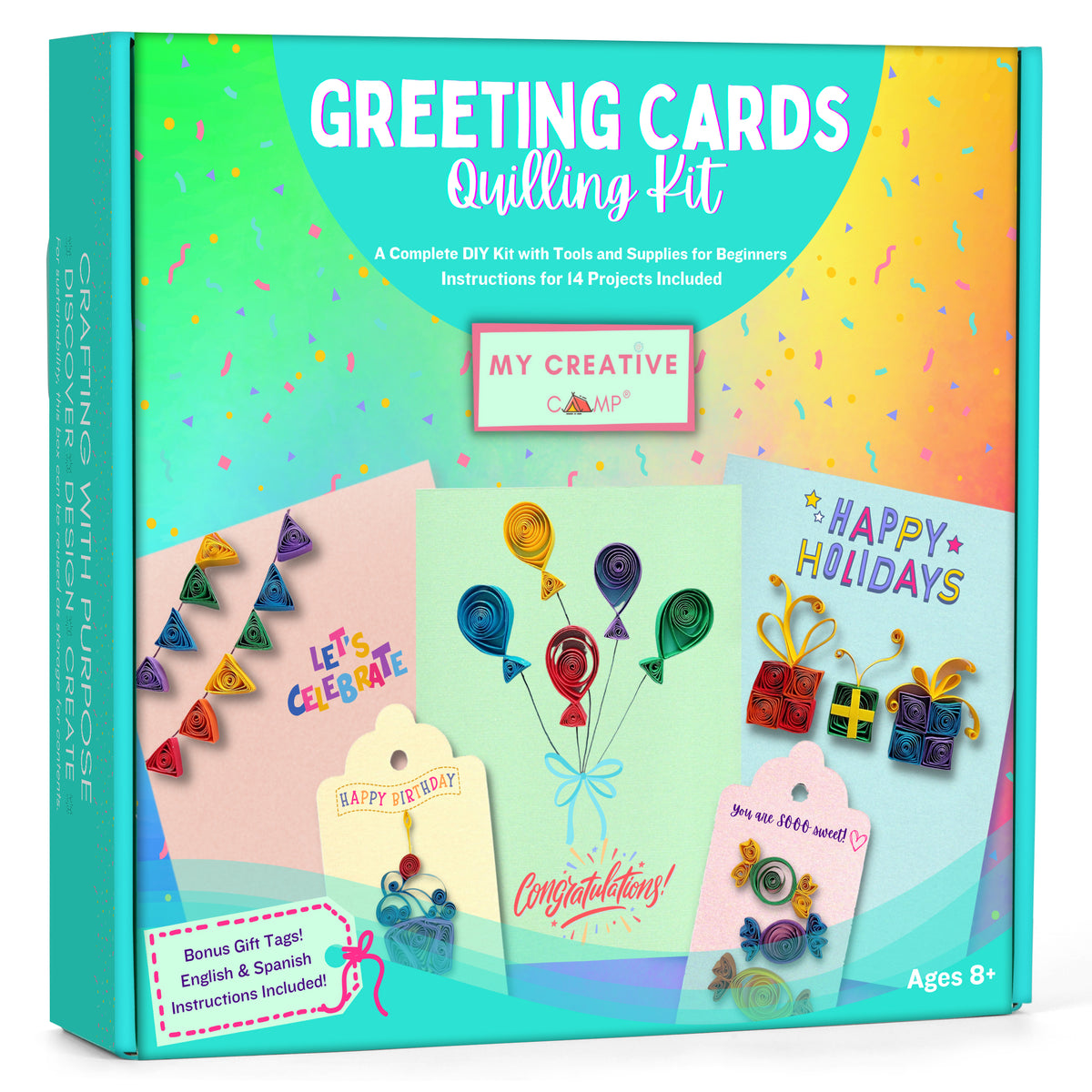 Greeting card paper quilling kit for kids and beginners with cards, tools, and colorful quilling strips