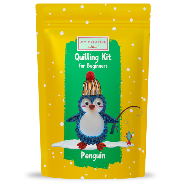 Quilling kit for beginners with a penguin design on a yellow background
Penguin paper quilling kit for intermediate crafters featuring a cute handmade penguin design