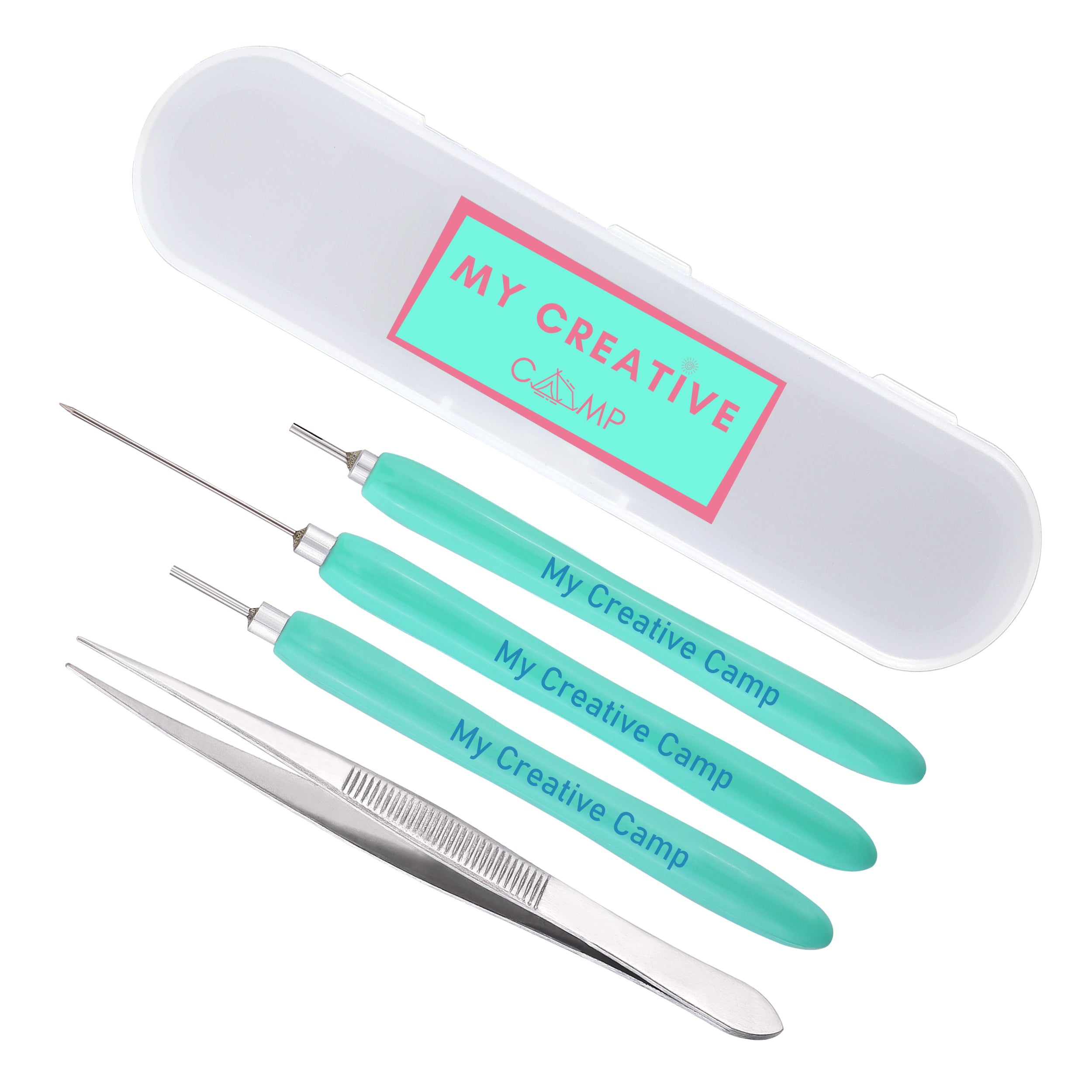 Set of tools with 'My Creative Camp' branding on a white background. how to paper quill.