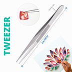 Metallic tweezer with a close-up inset, labeled 'Tweezer', on a white background.

 paper quilling tweezer tool.