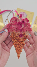 Finished ice cream paper quilling art made with an intermediate paper craft kit